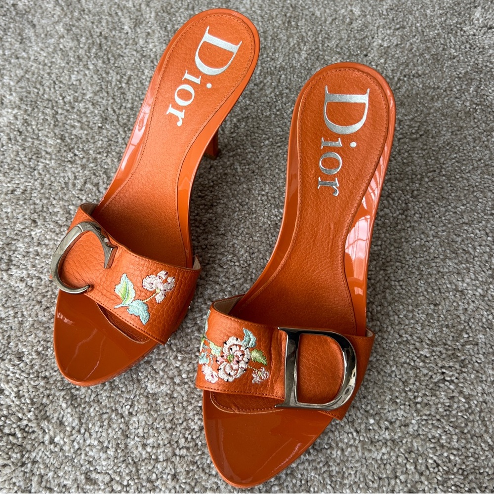 SOLD — Vintage Christian Dior Mule Heels CD Logo